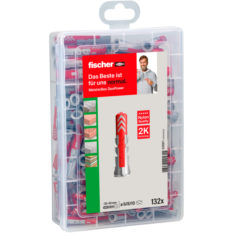 fischer Meister-Box DUOPOWER Dübel, hellgrau/rot, 132-teilig