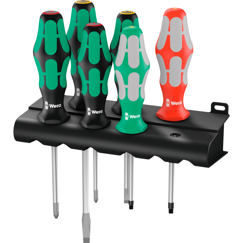 Wera 334/368/6 Schraubendrehersatz Kraftform Plus + Rack, schwarz/grün