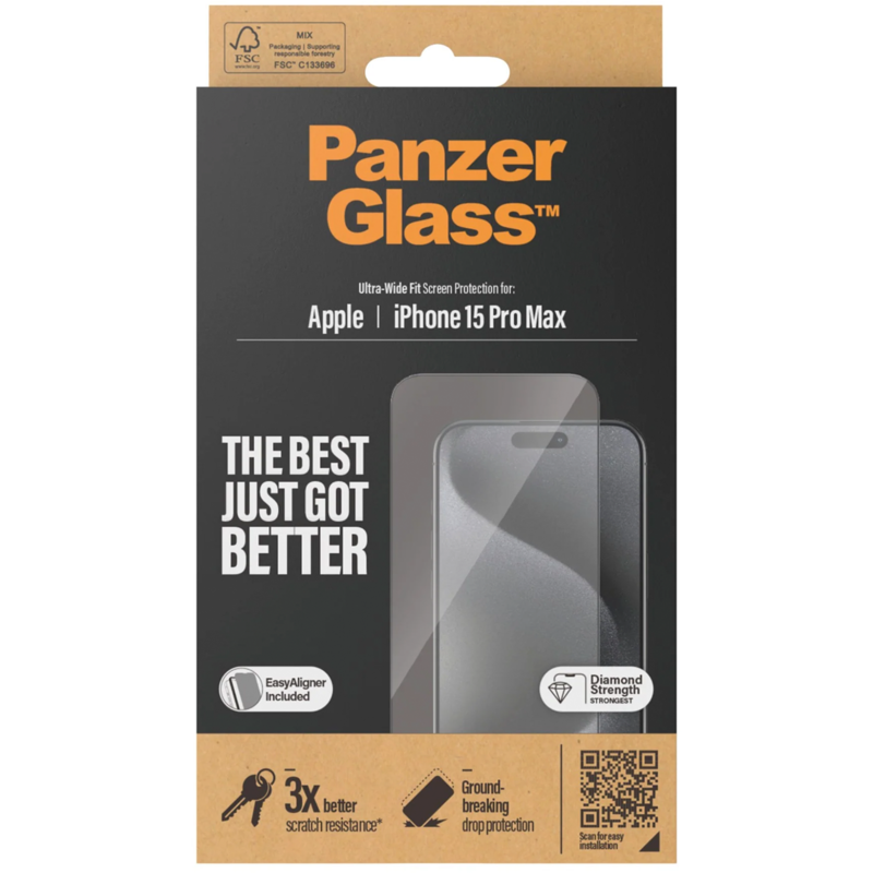 PanzerGlass Displayschutz Schutzfolie, transparent/schwarz, iPhone 15 Pro Max