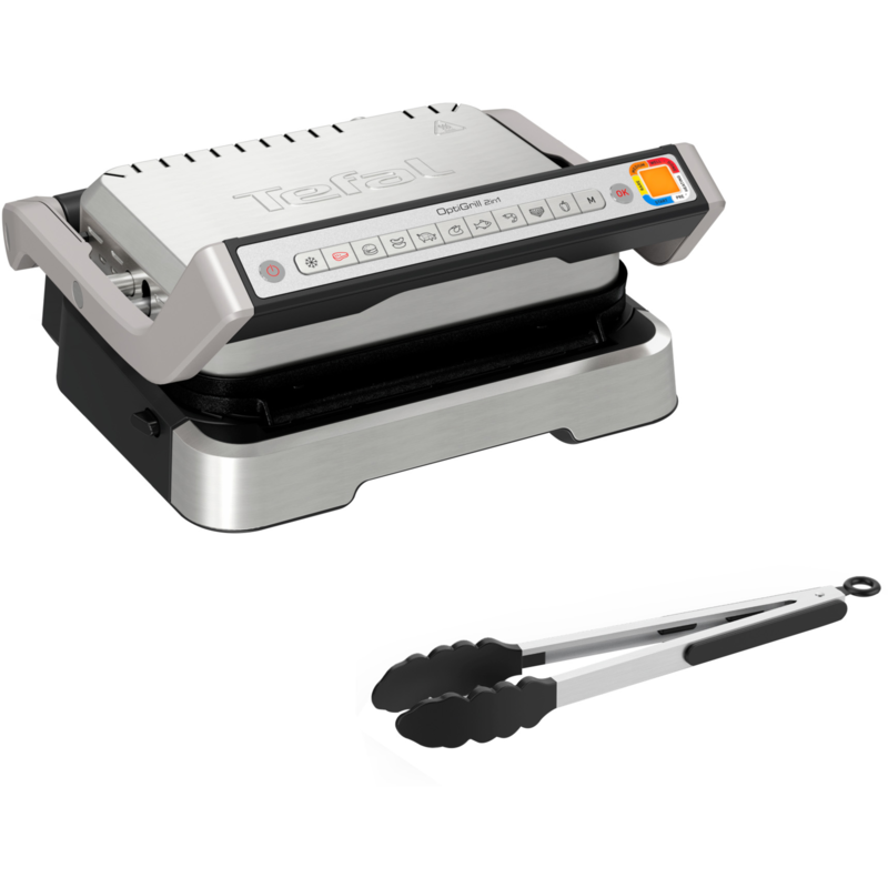 Tefal OptiGrill 2in1 GC773D Kontaktgrill, edelstahl, 2.100 Watt, mit Grillzange