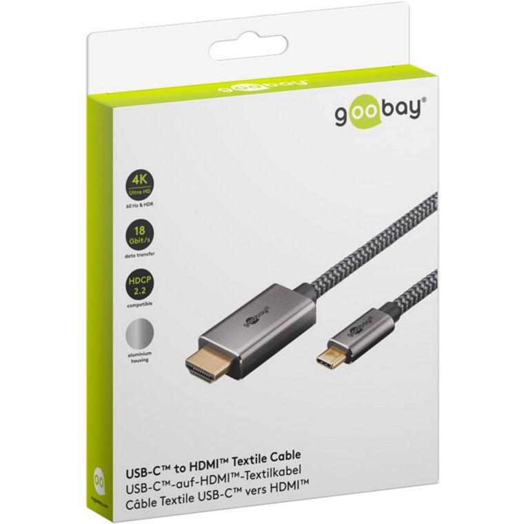 goobay USB Textil-Adapterkabel, USB-C Stecker > HDMI Stecker, 4K / 60Hz