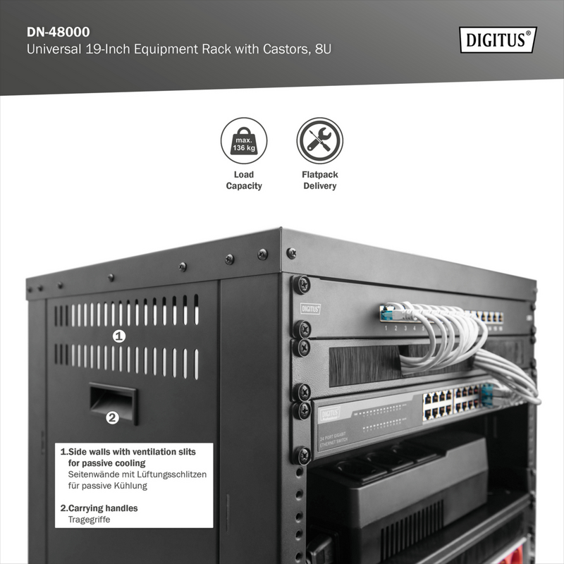 Digitus Universal 19-Zoll Equipment Rack mit Rollen Rack, Server-Gehäuse