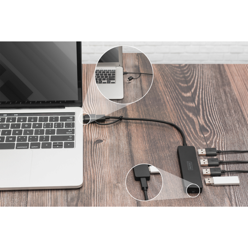 Digitus USB 3.0 Hub 4-Port Slim Line USB-Hub, schwarz