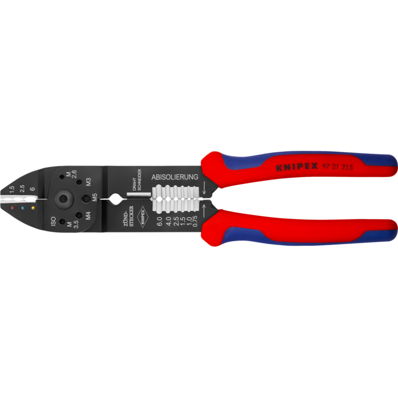 KNIPEX Crimpzange 97 21 215, rot/blau, Abisolieren, Crimpen 0,5 - 6,0mm²