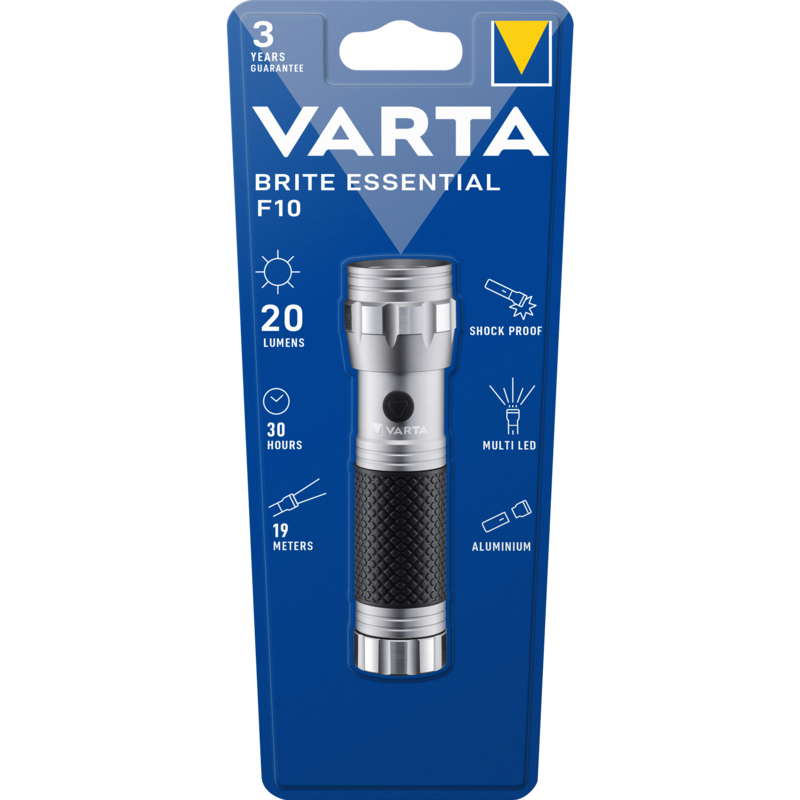 VARTA Brite Essential F10 Taschenlampe, silber/schwarz