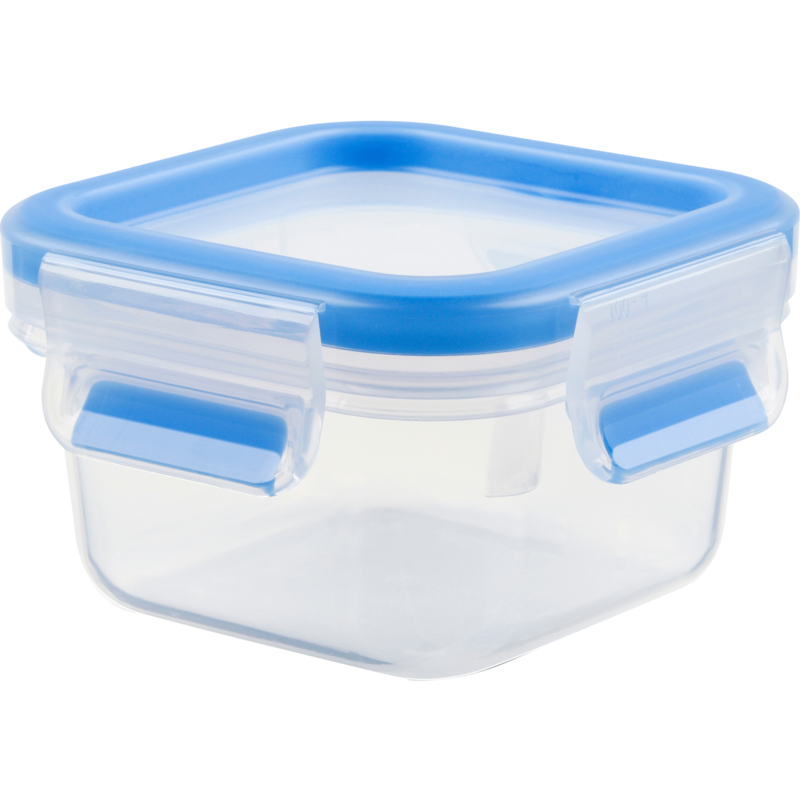 Emsa CLIP & CLOSE Frischhaltedose 0,2 Liter Dose, transparent/blau, quadratisch