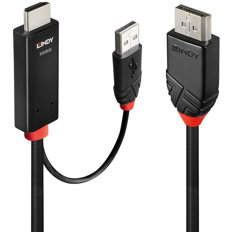 Lindy Adapterkabel HDMI > DisplayPort Kabel, schwarz/rot, 2 Meter