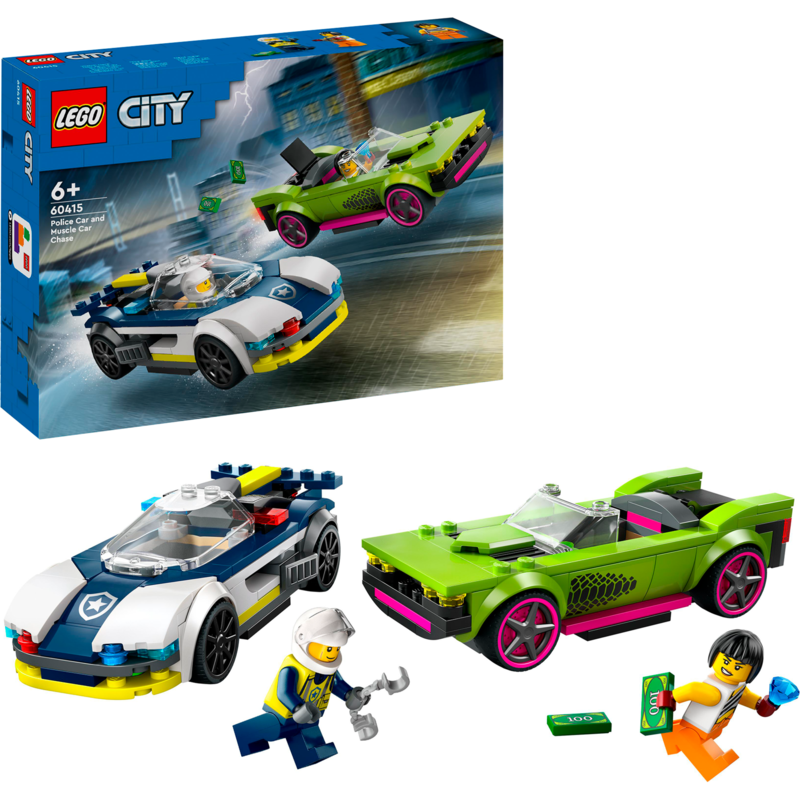 LEGO City Verfolgungsjagd mit Polizeiauto und Muscle Car Konstruktionsspielzeug