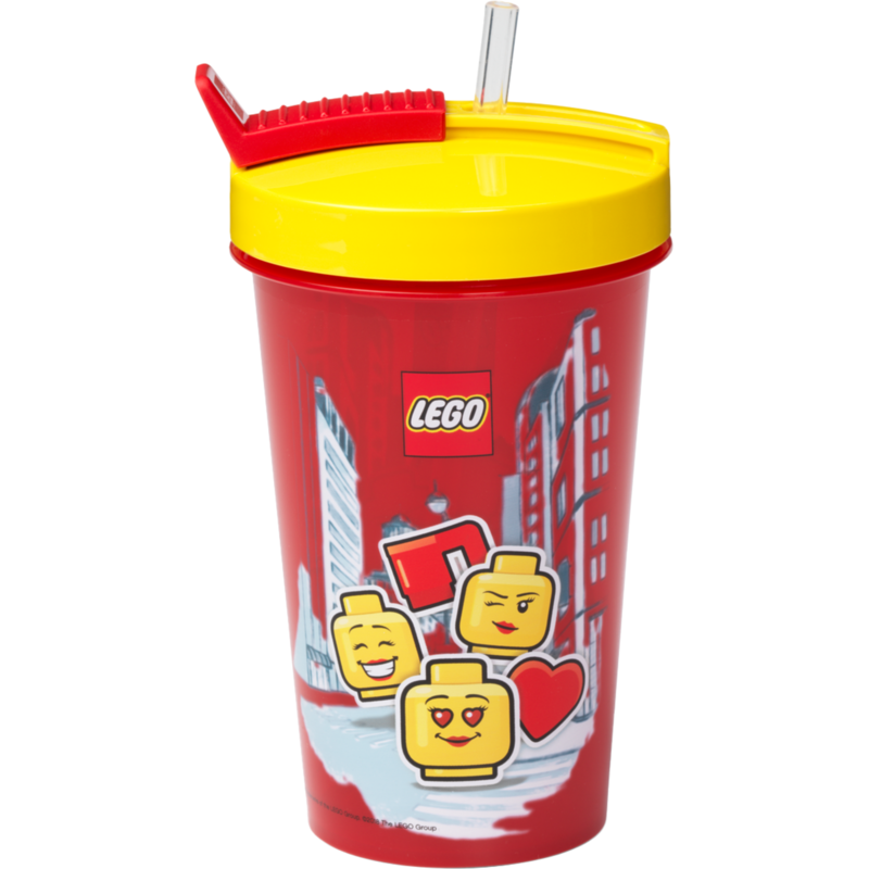 Room Copenhagen LEGO Becher mit Strohhalm Iconic Girl Bright Red, rot/gelb