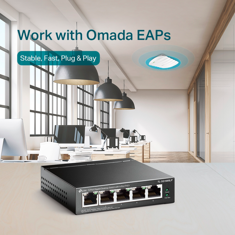 TP-Link TL-SG1005LP 5-Port-Gigabit-Switch mit 4 PoE+ -Ports, schwarz