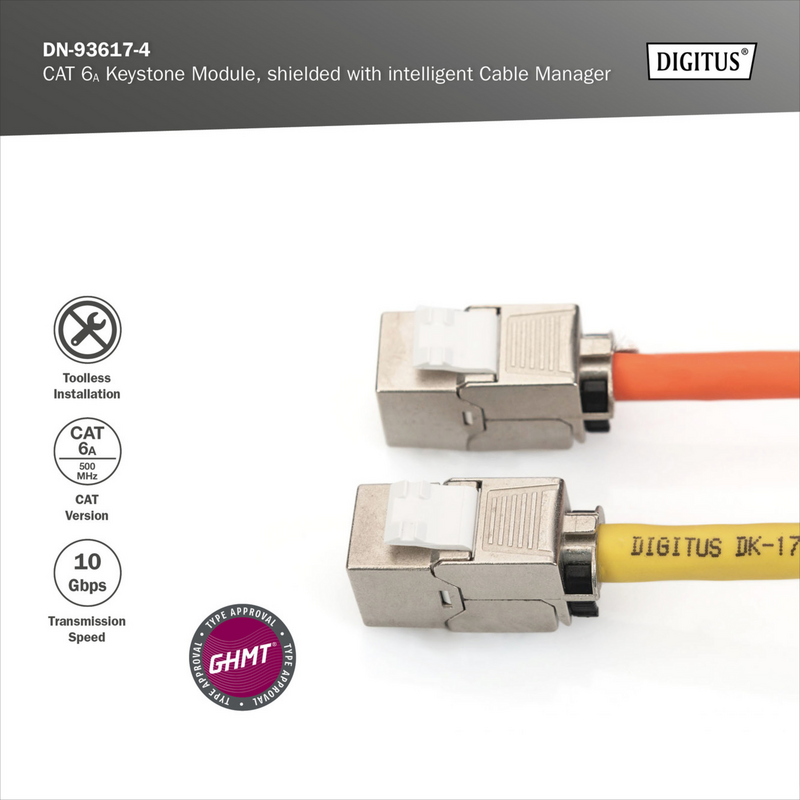 Digitus Cat.6a Keystone-Modul, geschirmt, silber, 4 Stück, mit intelligentem