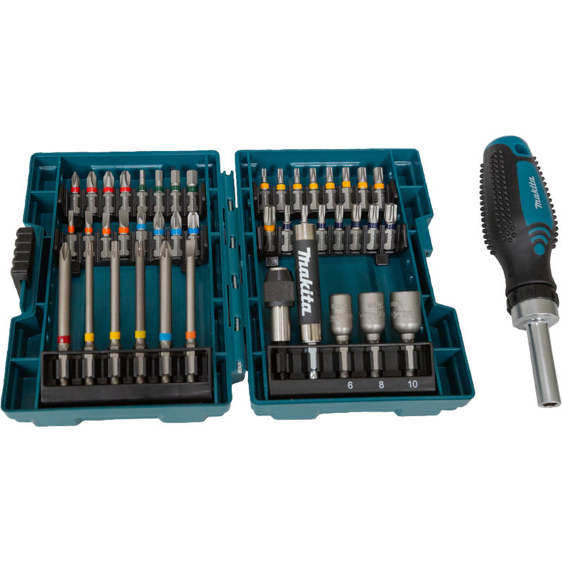 Makita Ratschenschraubendreher + Bit-Satz, 44-teilig, blau, im Koffer
