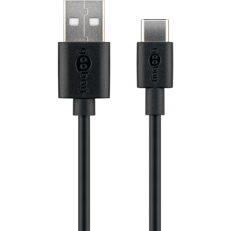 goobay USB 2.0 Kabel, USB-A Stecker > USB-C Stecker, schwarz, 1 Meter