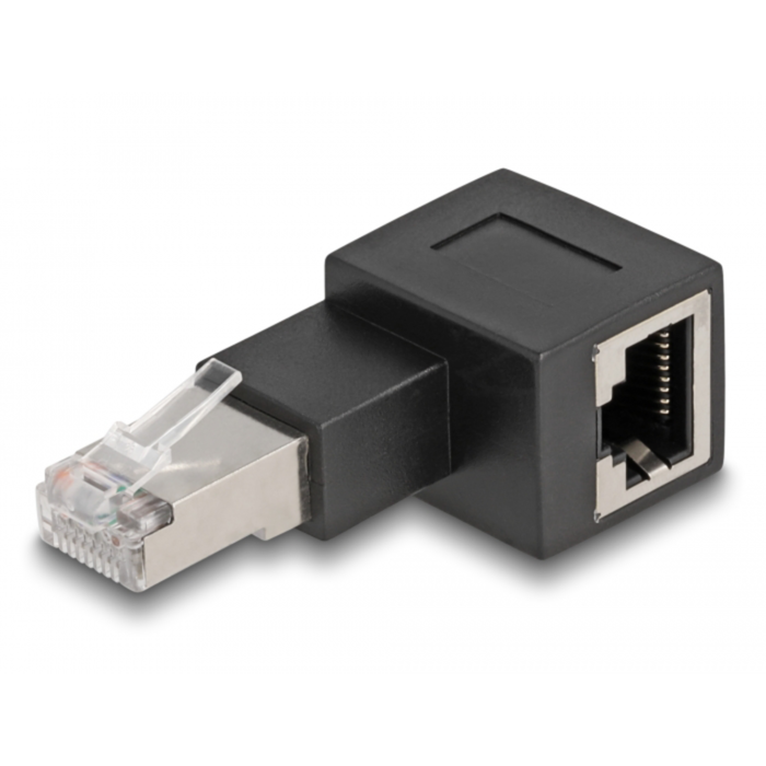 DeLOCK Adapter RJ-45 Stecker > RJ-45 Buchse, Cat.6a, schwarz, 90° nach rechts