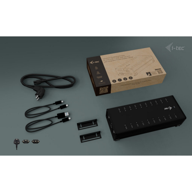 i-tec USB-C/USB-A Metal Charging+Data HUB,15W,20x USB-C,360W USB-Hub, schwarz