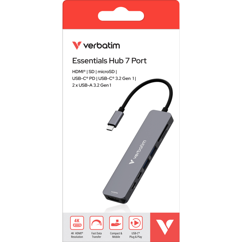 Verbatim USB-C Essentials Multiport-Hub, Card Reader Dockingstation, silber