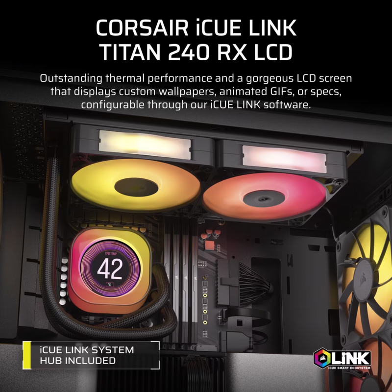Corsair iCUE LINK TITAN 240 RX LCD RGB Generalüberholt Wasserkühlung, schwarz, Generalüberholt