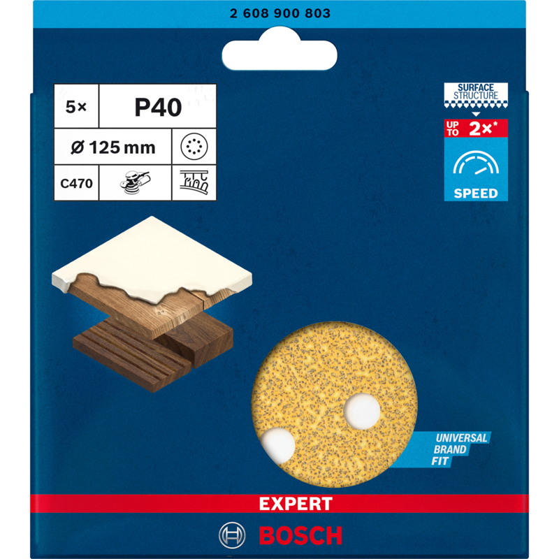 Bosch Professional Expert C470 Schleifblatt, Ø 125mm, K40, 5 Stück, für