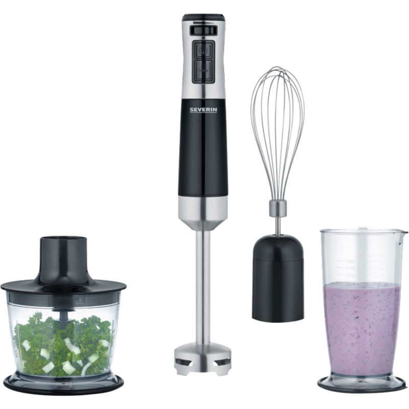 Severin Stabmixer SM 3772, schwarz/edelstahl, 600 Watt, mit Zerkleinerer und
