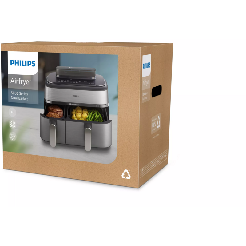 Philips Doppel-Heißluftfritteuse Steam Airfryer Dual Basket, edelstahl/schwarz