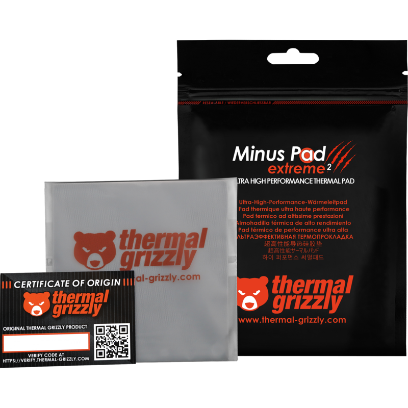 Thermal Grizzly Minus Pad extreme 2 - 100x 100x 0,5mm Wärmeleitpads, grau