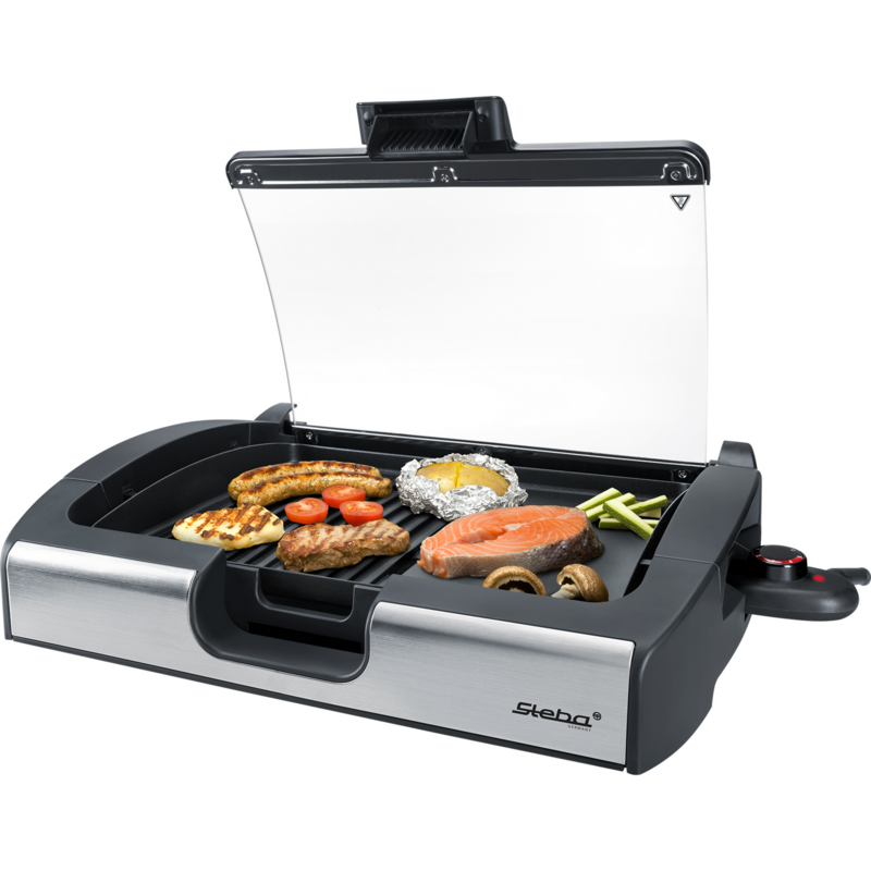 Steba BBQ Tischgrill VG 200 Grill, schwarz, 2.200 Watt, mit Glasdeckel