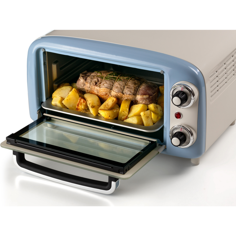 Ariete Mini-Backofen Vintage Blue, weiß/hellblau, 800 Watt, 10 Liter