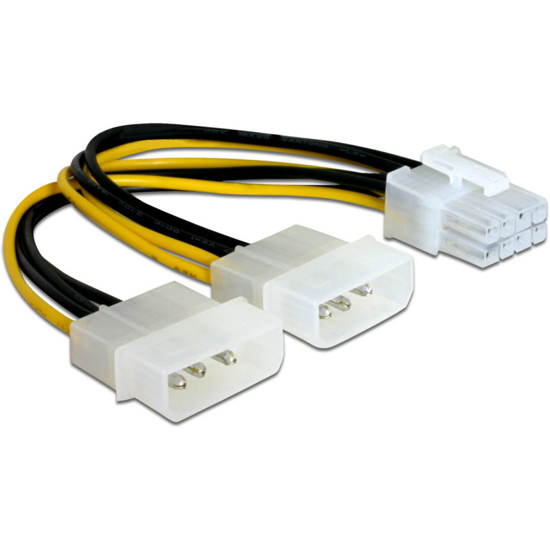 DeLOCK Stromkabel PCI Express 8 Pin > 2x 5,25" Stecker 4 Pin Kabel, 15cm