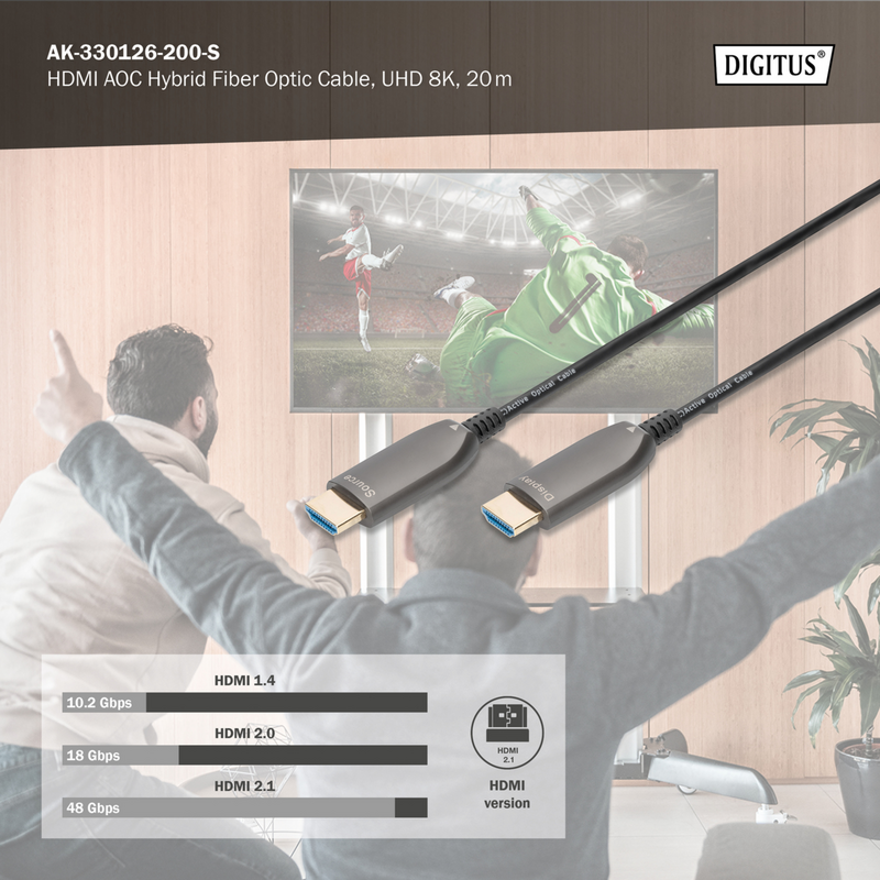Digitus HDMI AOC Hybrid Glasfaserkabel, UHD 8K Kabel, schwarz, 20 Meter