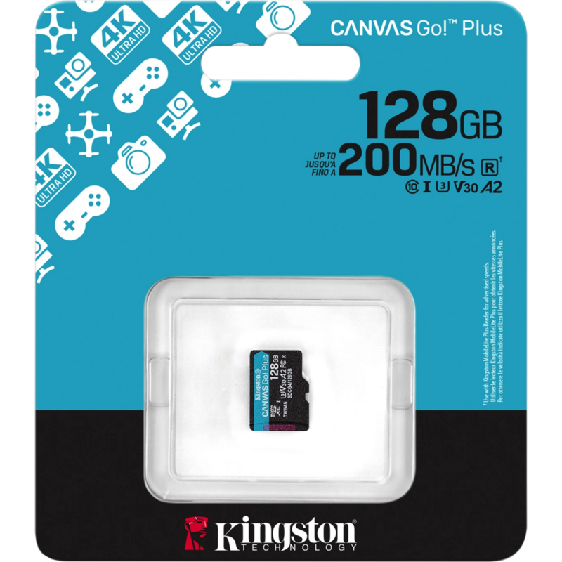 Kingston Canvas Go! Plus 128 GB microSDXC Speicherkarte, schwarz, UHS-I U3