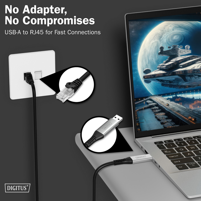 Digitus USB-A 3.2 Gen1 > RJ-45 Ethernet Kabel, 1Gbit/s Adapter, schwarz, 5