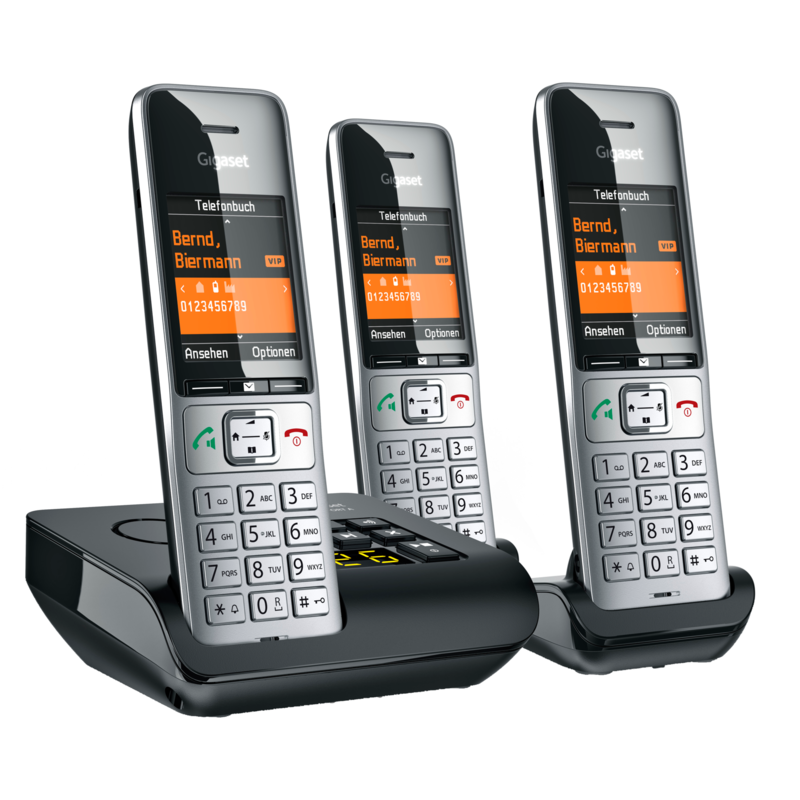 Gigaset COMFORT 500A Trio analoges Telefon, silber/schwarz, 3 Mobilteile