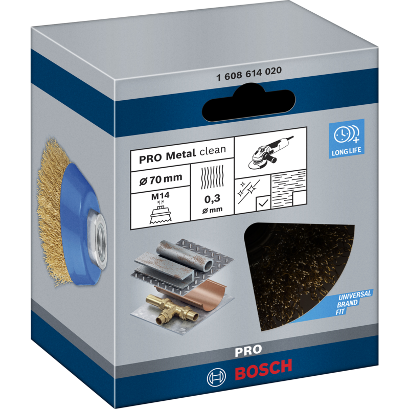 Bosch Professional PRO Metal clean Topfbürste, Ø 70mm, vermessingt Bürste, 0,3mm