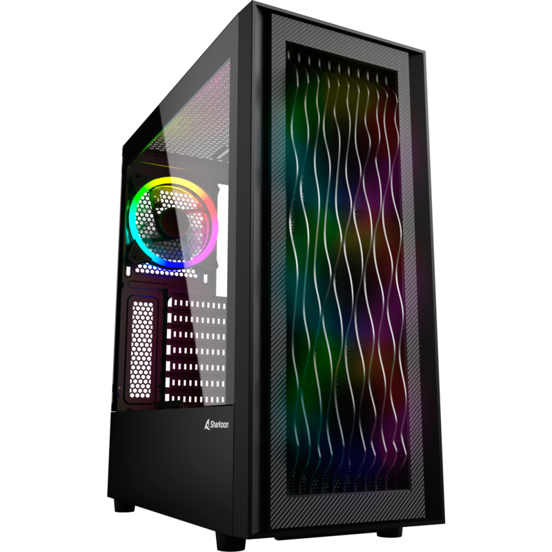 Sharkoon RGB WAVE Tower-Gehäuse, schwarz, Seitenteil aus gehärtetem Glas