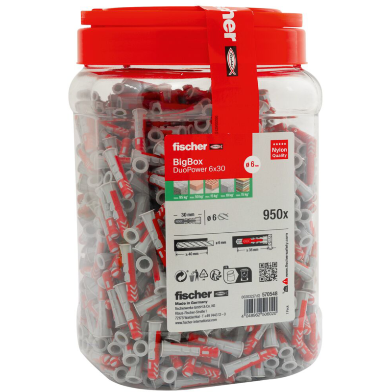 fischer Dübel DUOPOWER 6x30 BigBox, hellgrau/rot, 950 Stück