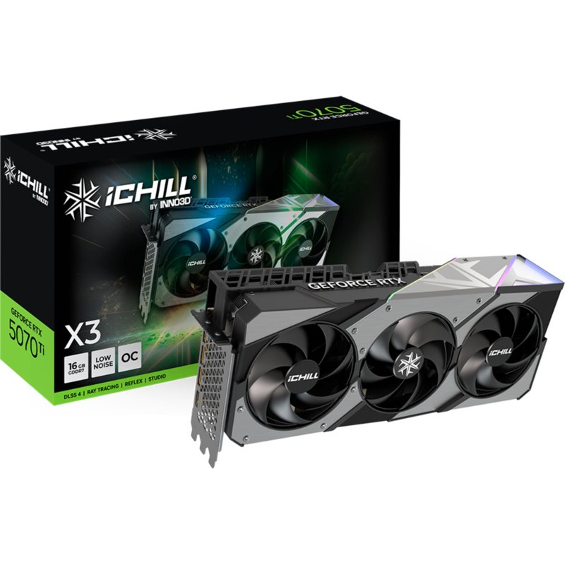 INNO3D GeForce RTX 5070 Ti ICHILL X3 Grafikkarte, DLSS 4, 3x DisplayPort, 1x