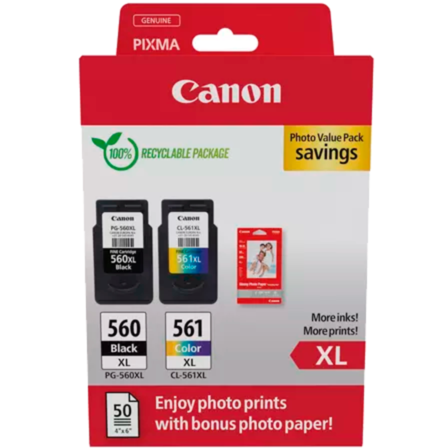 Canon Tinte Photo Value Pack PG-560XL/CL-561XL , inkl. 50 Blatt 10x15 Fotopapier