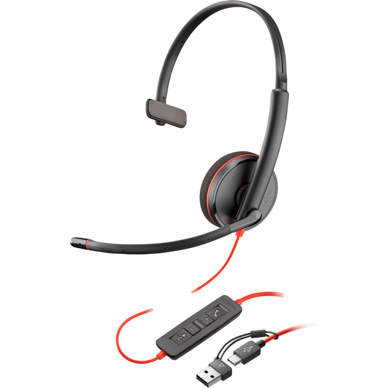 HP Poly Blackwire 3210 Monaural USB-C-Headset + USB-C/A-Adapter, schwarz