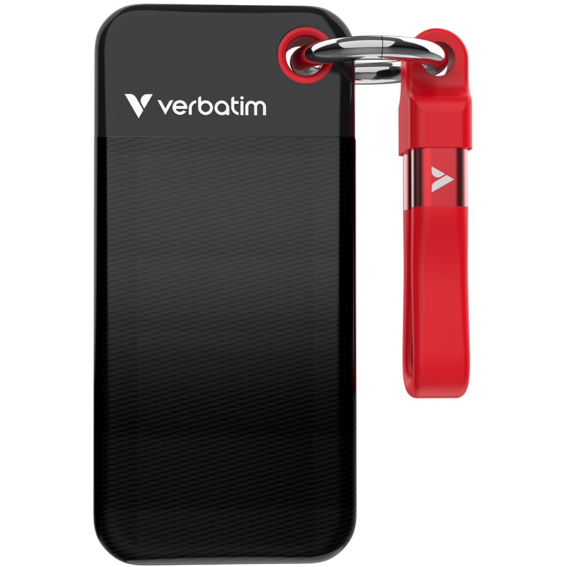 Verbatim Pocket SSD 1 TB, schwarz/rot, USB-C 3.2 Gen 2 (10 Gbit/s), mit