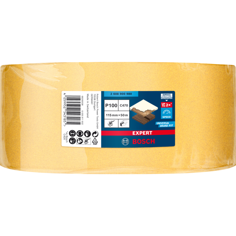 Bosch Professional Expert C470 Schleifblatt, 115mm, K100, 50 Meter Rolle, für