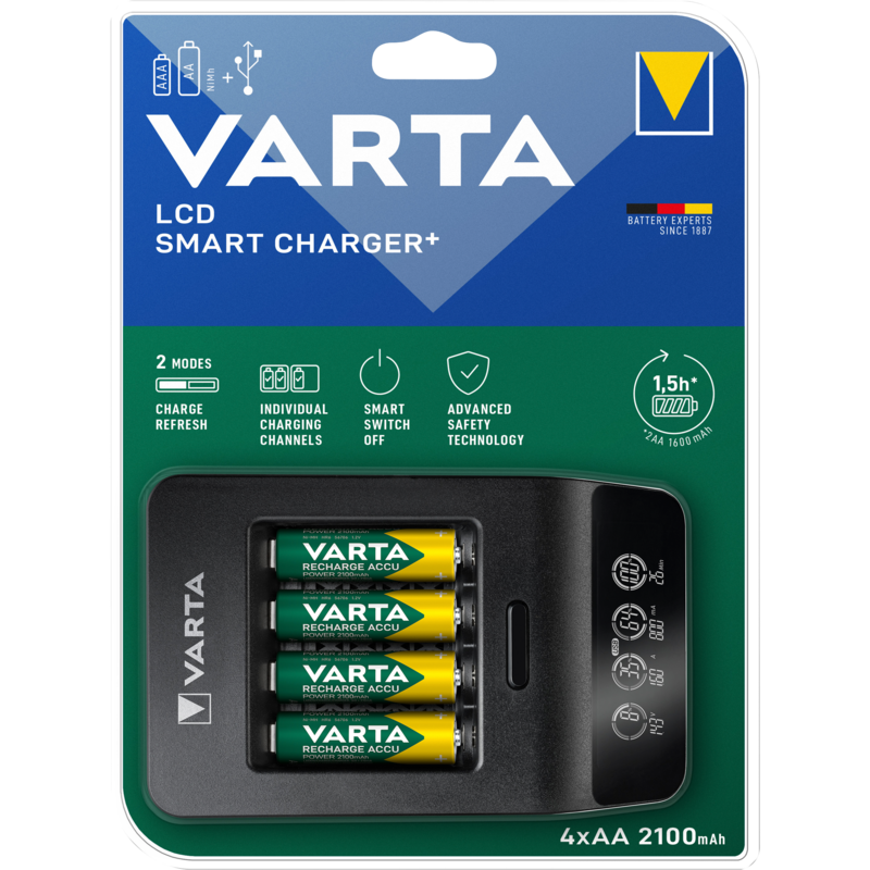 VARTA LCD Smart Charger+ Ladegerät, inkl. 4x Mignon, AA, 2100 mAh