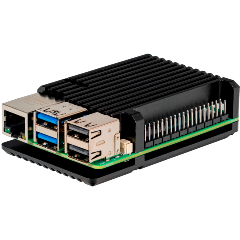 Joy-IT Aluminiumgehäuse für Raspberry Pi 5 Gehäuse, schwarz, Armor Case Block