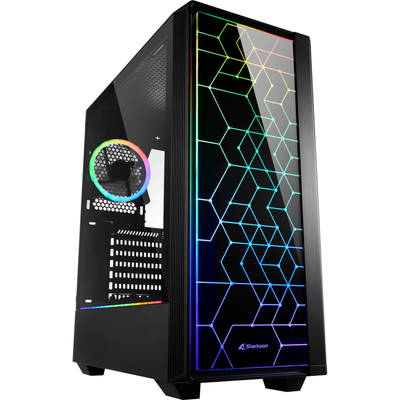 Sharkoon RGB LIT 100 Tower-Gehäuse, schwarz, Front und Seitenteil aus gehärtetem