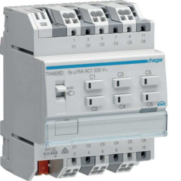Hager Schalt- und Jalousieausgang KNX 6/3-fach 16 Ampere C-Last Aktor