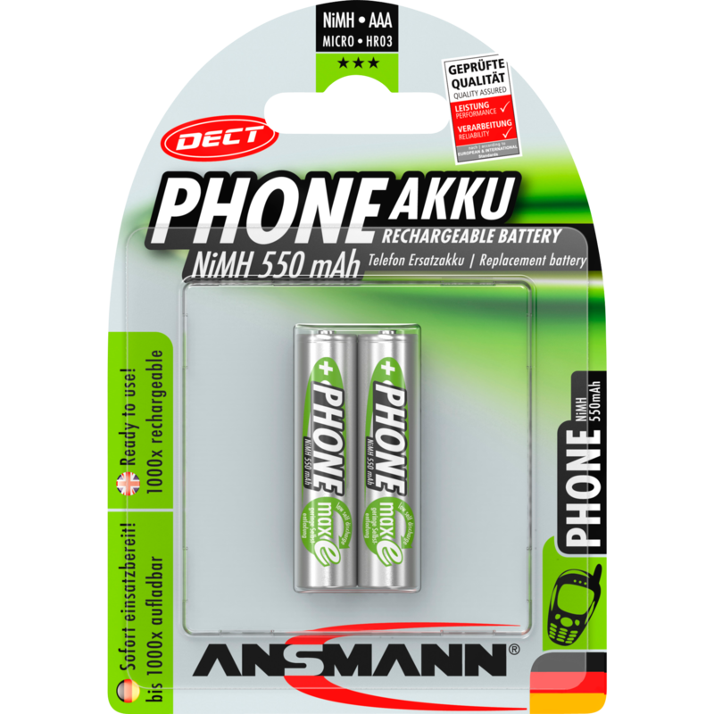 Ansmann 550mAh DECT Akku, silber, 2x AAA (Micro)