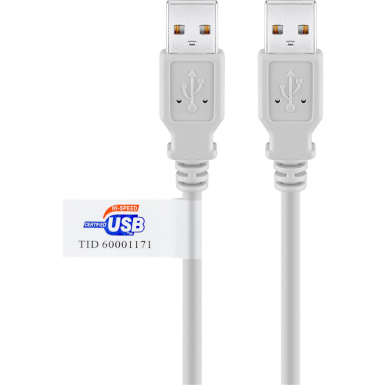 goobay USB 2.0 Kabel, USB-A Stecker > USB-A Stecker, grau, 2 Meter, mit USB