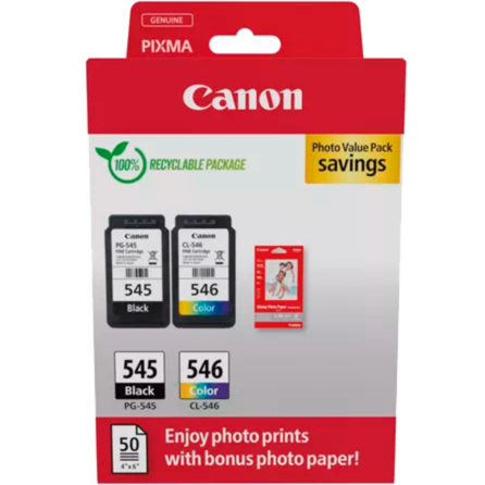 Canon Tinte Photo Value Pack PG-545/CL-546, inkl. 50 Blatt 10x15 Fotopapier