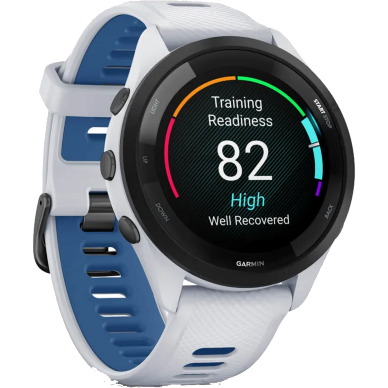 Garmin Forerunner 265 Smartwatch, weiß/dunkelblau, 46 mm, Silikon-Armband