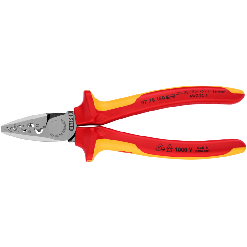 KNIPEX Crimpzange 97 78 180, für Aderendhülsen 0,25 bis 16mm², VDE