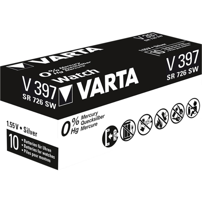 VARTA Silberoxid-Knopfzelle 397 Batterie, silber, 10 Stück